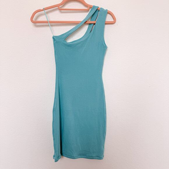 NWOT Naked Wardrobe Cut Out For You Bodycon One Shoulder Mini Dress Blue Small - Picture 6 of 7